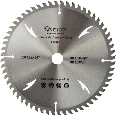 Сечило за кружна пила Geko G78061, 230mm, 60 заби, за дрво