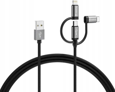 Kabllo karikimi Varta 57937, 3 në 1 Lightning Micro USB USB C, 2m, e zezë