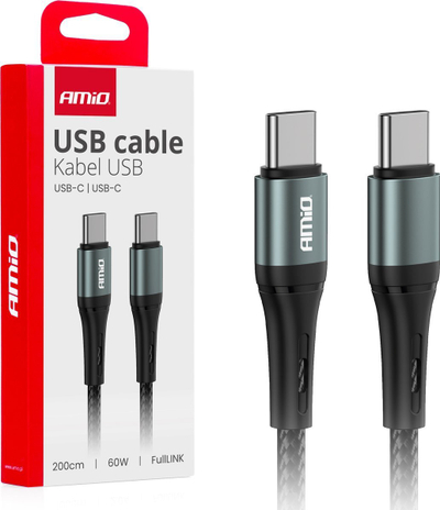 Kabllo karikimi AMiO 03915 USB C, 2m, 60W, e zezë gri