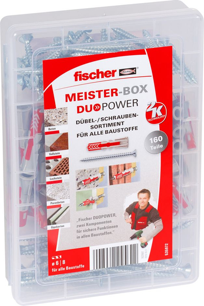 Set dyle dhe vida Fischer Meister-Box DUOPOWER 535972, 160 copë, kuti plastike, gri me të kuqe