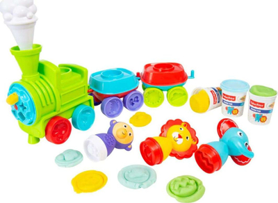 Set lodrash Fisher Price Train Dough, lokomotivë me vagona, brum formues, shumëngjyrësh