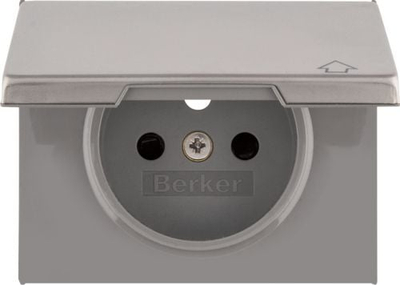 Kapak priza Hager 3965777104, për prizë me tokë, çelik inox, argjendtë