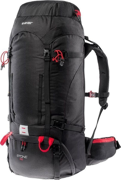 Çantë shpine për hiking/kamping HI-TEC Stone Backpack / One size, 65L, e zezë/e kuqe