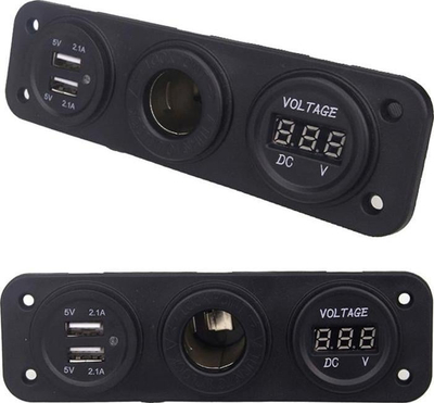 Panel karikues makine PLS37A, 2x USB 2.1A, voltmetër 12V, i zi - 3