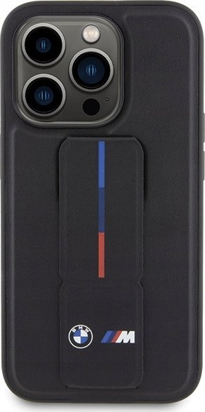 Kapak telefoni BMW M Collection PU Grip Stand Case për iPhone 15 Pro, mbrojtës, i zi