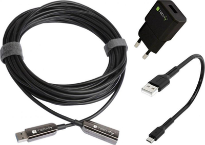 Kabllo zgjatues USB Techly ICOC U3AMF-HY-020, USB 3.2 Gen1, 20 m, i zi