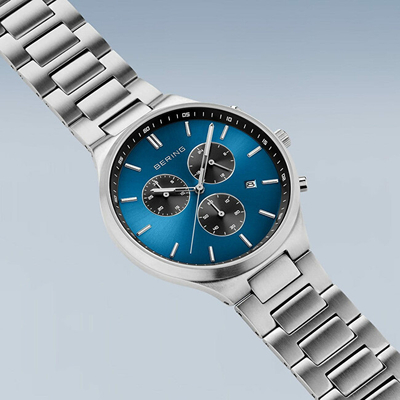 Orë dore për burra Bering Titan Chrono 11743-707, ngjyrë argjendtë