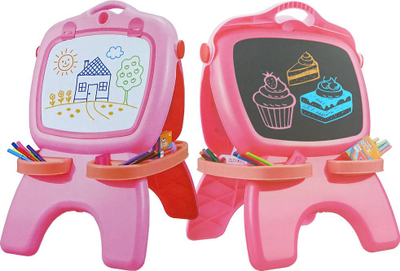 Tabla dyanshme magnetike LeanToys, me shkumësa dhe marker, rozë