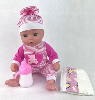 Kukull Dromader Baby, 34cm, me biberon dhe pampers, shumëngjyrëshe