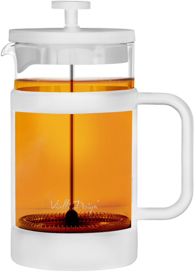 French press Vialli Design Senso 1000ml, xham borosilikat, me sitë inoksi, e bardhë