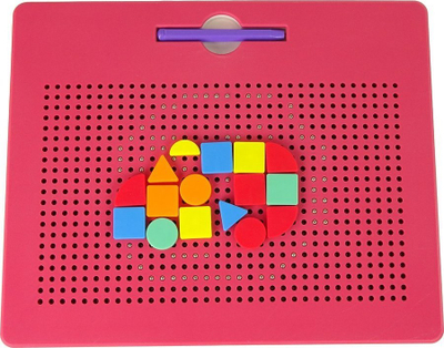 Lojë magnetike edukuese Leantoys Magnetic Beads, me toptha e gjilpëra, tabelë vizatimi, rozë
