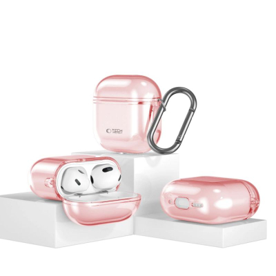 Mbrojtëse Tech-Protect FlexAir për Apple AirPods 4, TPU i butë, me karabinë, rozë e çelët