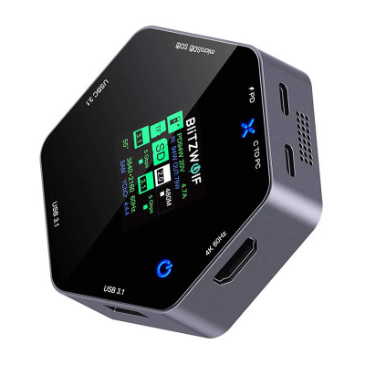 Docking station BlitzWolf BW-TH16, 8in1, 100W USB-C, me ekran LCD, e zezë