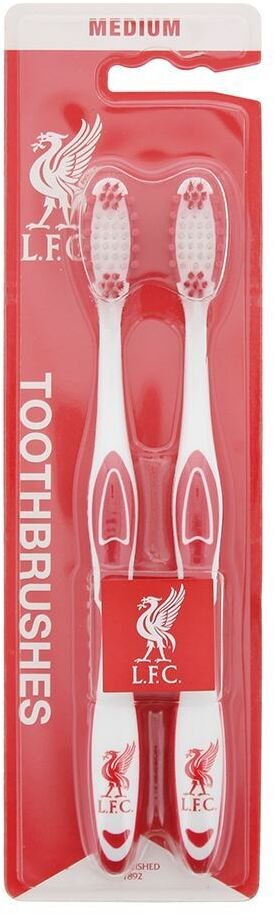 Set furça dhëmbësh EPL Liverpool Medium, 2 copë, të kuqe të bardha