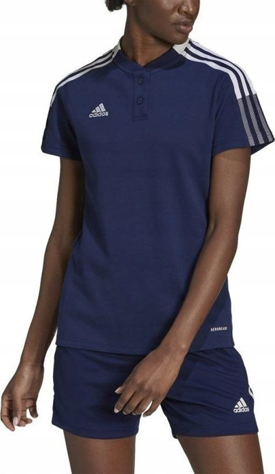 Bluzë polo Adidas Tiro 21 GK9674 për goca, me teknologji AEROREADY, blu e errët