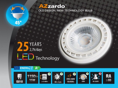 Llambë LED Azzardo ES111 AZ1877, 15W, GU10, e bardhë