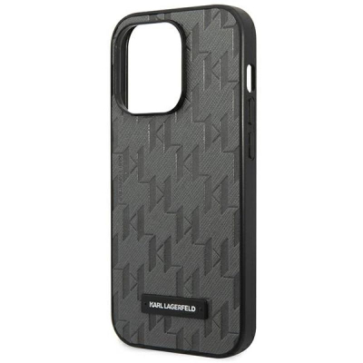 Kapak telefoni Karl Lagerfeld Saffiano Mono Metal Logo, për iPhone 14 Pro Max 6.7", gri