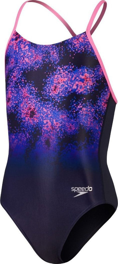 Kostum noti për vajza Speedo Placement Lane Line One Piece, ECO Endurance+, shpinë e hapur, blu rozë