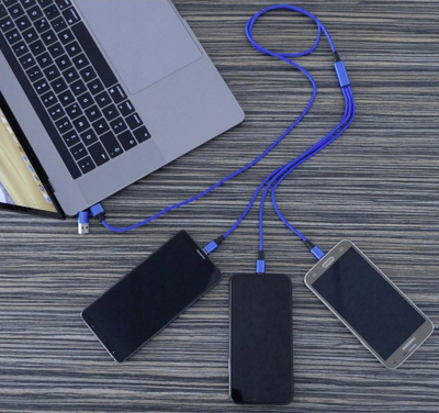 Kabllo karikimi Smrter Trio, USB-A dhe USB-C në 3x USB-C, 1.2 m, blu