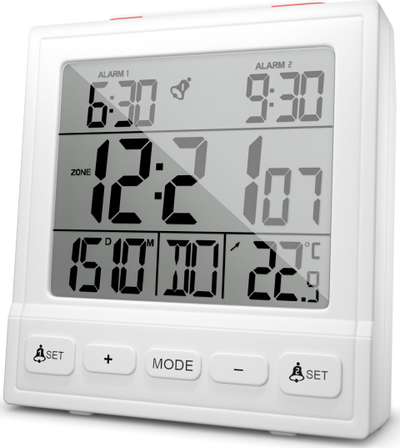Radio alarm Mebus 56813, ekran i ndriçuar, me bateri AAA, i bardhë