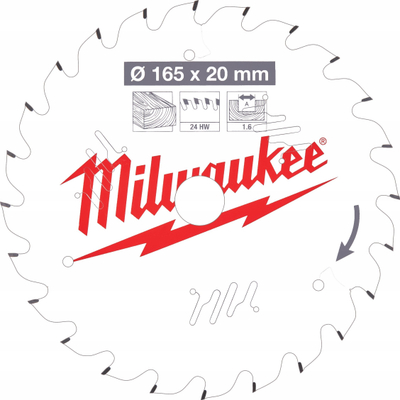 Teh rrethor Milwaukee Thin Kerf për dru 165mm, 24 dhëmbë, vrimë 20mm