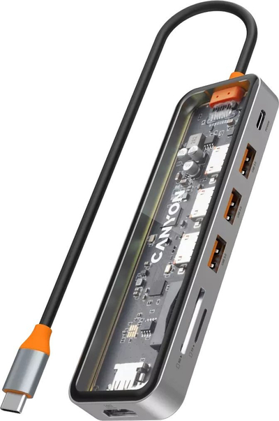 Hub USB C Canyon DS-13, 7 në 1, 4K, gri