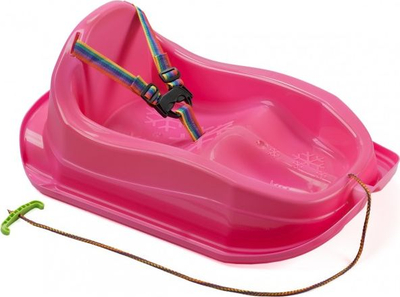 Sledë plastike Promo Mini Bobek, me rripa sigurie, me litar për ta tërheq, rozë