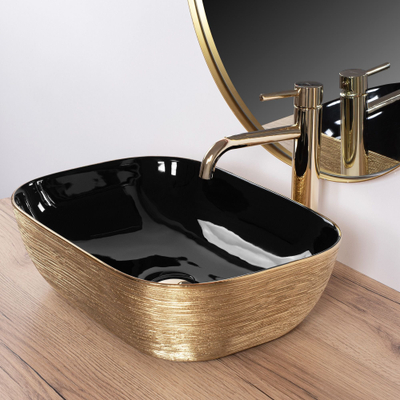 Lavaman mbi banak Rea Belinda Black Gold Brush, drejtkëndor, i zi me të artë