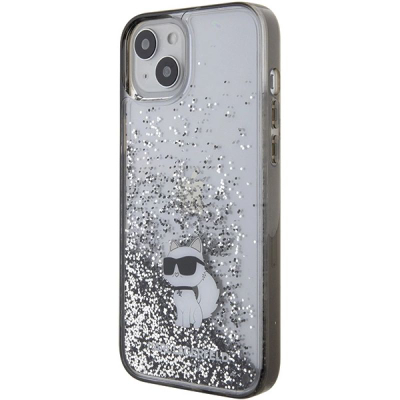 Mbulesë telefoni Karl Lagerfeld Liquid Glitter Choupette, për iPhone 15 Plus 6.7", transparente, me shkëlqim argjendi