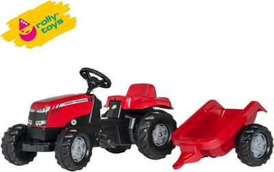 Traktor lodër me pedale Rolly Toys Massey Ferguson me rimorkio, për kalama 2.5 vjeç, i kuq