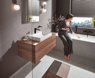 Rubinet lavamani Hansgrohe Vivenis 80, me mbyllje lavamani, mat i zi