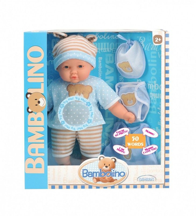 Kukull folëse Bambolino BD361LT, 50 fjalë, interaktive, blu