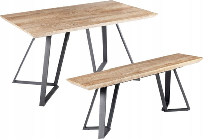 Set tavoline ngrënieje me stol, 140x80 cm, metal i zi, dru natyral i çelët