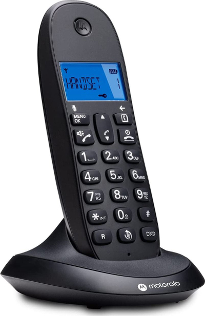 Telefon fiks pa tel Motorola 107c1001cb+, ekran i ndriçuar, tastierë me butona të mëdhenj, i zi