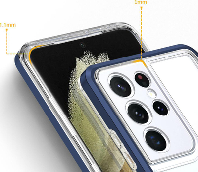 Mbulesë telefoni 3n1 për Samsung Galaxy S21 Ultra 5G, transparente me kornizë blu