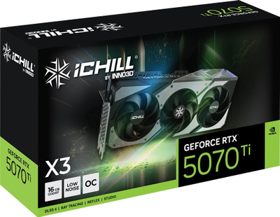 Kartë grafike Inno3D GeForce RTX 5070 Ti iCHILL X3, 16GB GDDR7, 3 ftohsa, e zezë