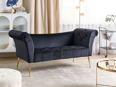 Divan chaise lounge Beliani Nantilly, kadife, këmbë metali ngjyrë ari, i zi