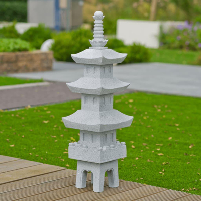 Скулптура за градина Ubbink Acqua Arte Japan Pagode, декоративна, отпорна на временски услови, сива како камен