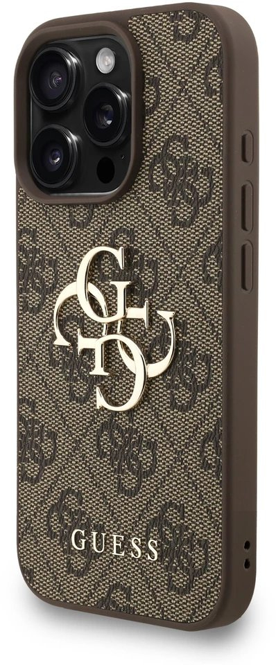 Kapak telefoni Guess 4G Classic Logo Strap për iPhone 16 Pro, dizajn 4G, kafe