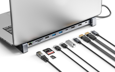 Dock USB C Manhattan me 7 porta, 2x HDMI 4K 60Hz, internet me kabllo Gigabit, gri