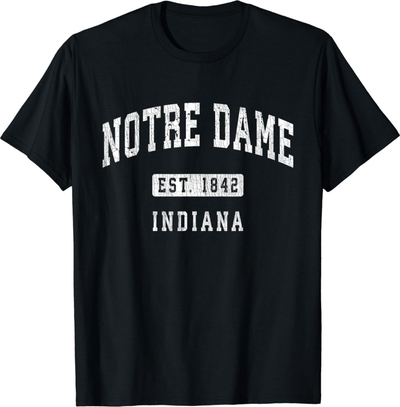 Bluzë T Shirt Notre Dame Indiana, me mëngë të shkurtra, pamje universitare, e zezë
