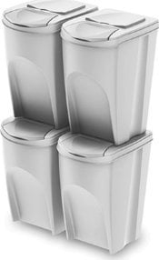 Kosh për ndarje plehrash Prosperplast Sortibox, set 4 x 35L, plastik, gri e çelët