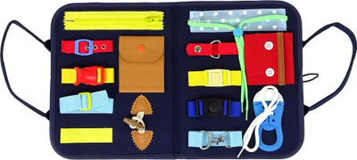 Lodër sensoriale valixhe për kalama, material felt, me puzzle manipulimi, shumëngjyrëshe