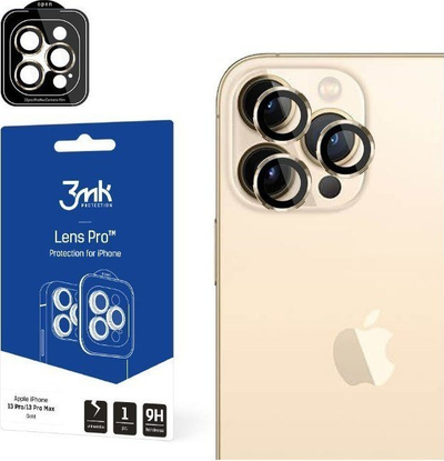 Mbrojtës kamere 3MK Lens Protection Pro për Apple iPhone 13 Pro / 13 Pro Max, xham hibrid, ngjyrë ari