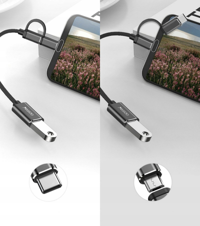Adaptori OTG Yesido GS02 2in1, Type C dhe Micro USB, 10cm, i zi