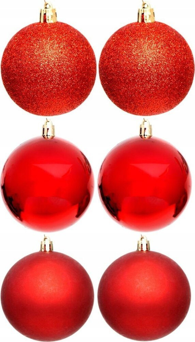 Set topthash për pemën e Krishtlindjeve, 6 copë, 8 cm, të kuq