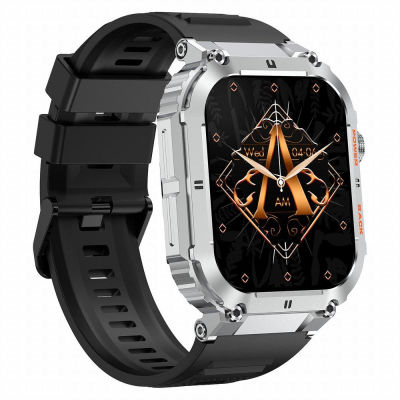 Orë e zgjuar Gravity GT6-5, ekran 1.96", Bluetooth 5.0, argjendtë me të zezë