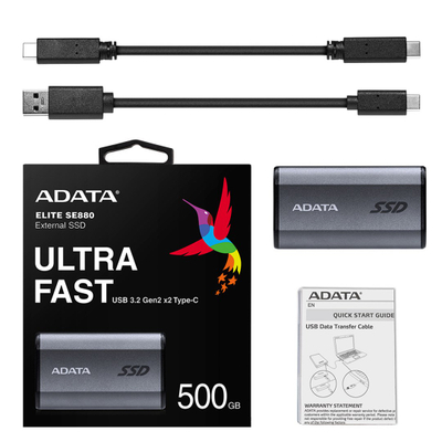 Disk SSD ADATA Elite SE880, 500GB, USB-C, i hirtë