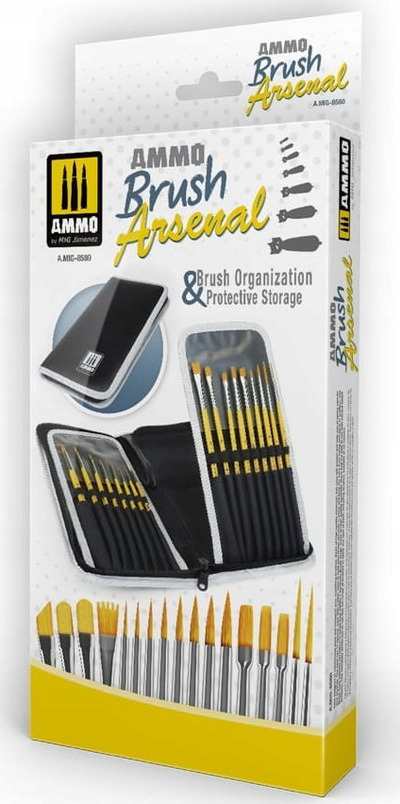 Set furça pikture AMMO Brush Arsenal, 17 furça sintetike, këllëf mbrojtës, shumëngjyrësh