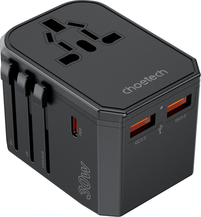 Karikues udhëtimi ChoeTech PD30W, USB C PD, 2x USB A, 30W, i zi